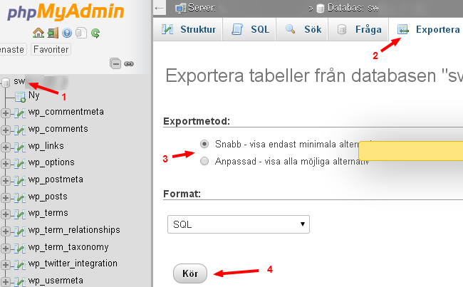 exportera databas