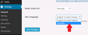 WordPress language chooser (svenska)